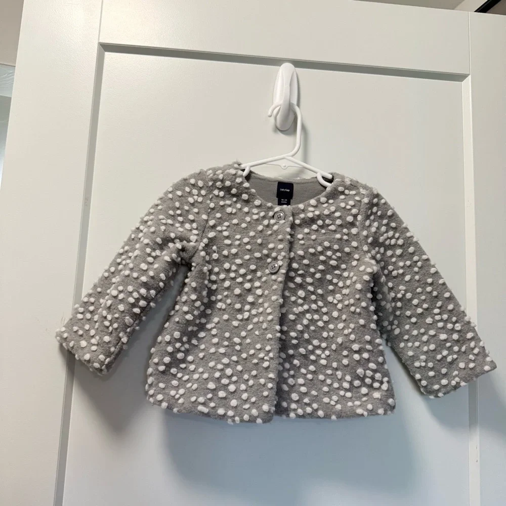 BabyGap Girls Grey Peacoat White Pompom Detail Button Up 12-18 Months‎